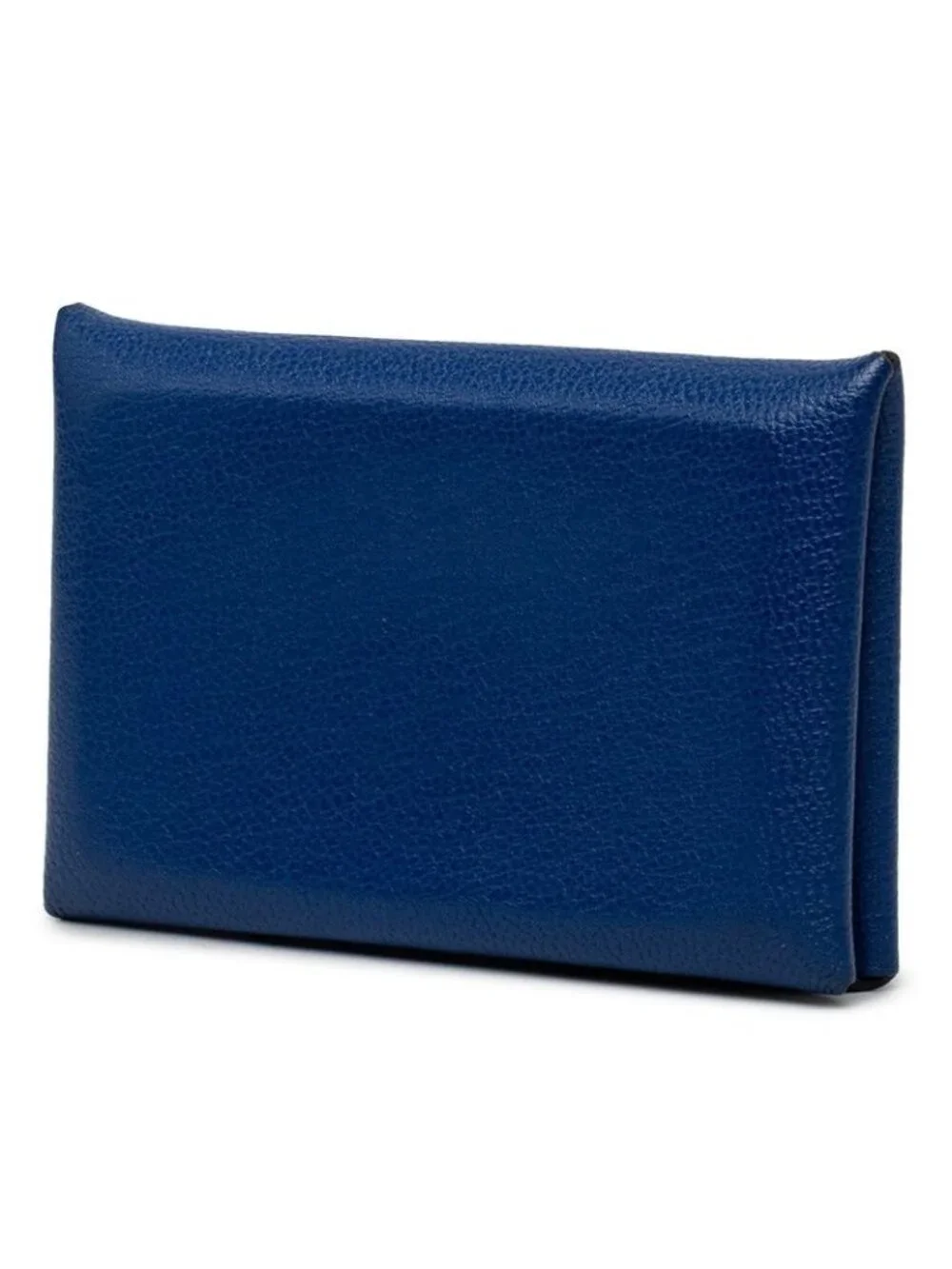 Hermes Calvi Card Case Business Holder Blue Chevre